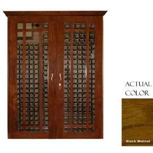   Grid Style Wine Cellar With Cornice   Glass Doors / Black Walnut