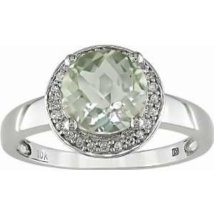    10K White Gold 1/10 ctw Diamond and Green Amethyst Ring: Jewelry
