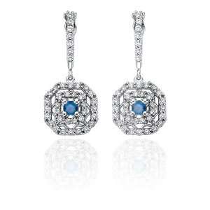   Diamond Fashion Earrings with Blue Center Diamond Katarina Jewelry