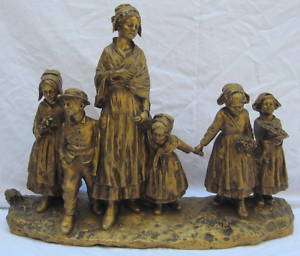 Aste 19th C. Bronze Statue of Mother with Children  