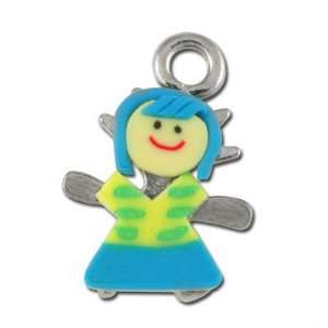  20mm Yellow and Blue Clay Little Girl Charms Arts, Crafts 