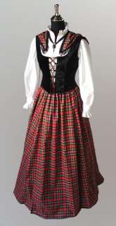 Traditional Scottish Dress, Chemise, Bodice Ensemble Tartan Plaid Four 