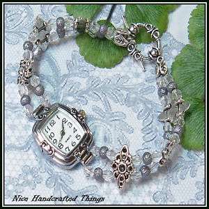 Swarovski crystal & Tibet Silver beaded bracelet watch  