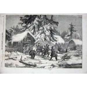  1856 Bear Hunting Sweden Animals Snow Men Skis Sport