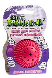 The Kitty Babble Ball is rigid with grooves, and makes 6 different 