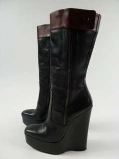 BALENCIAGA Black Two Tone Leather Platform Wedge Heel Boots 6 36 