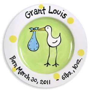 Stork Birth Plate (Boy) by Little Worm: Everything Else