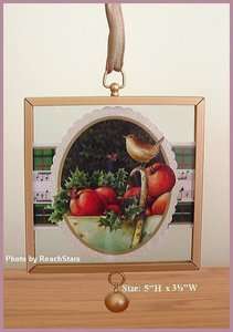 MARJOLEIN BASTIN NATURES JOURNEY HOLIDAY BASKET FRAMED GLASS ORNAMENT 