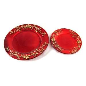 Biedermann & Sons Red and Gold Hand Painted Pillar Candle Plates, 2 