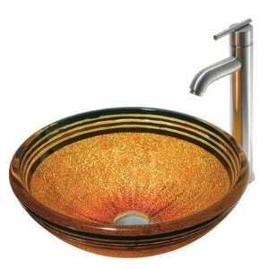 Vigo Industries VGT103 Tangerine Glass Vessel Sink with Faucet in Oil 