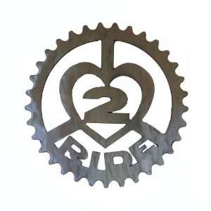   Love 2 Ride Polished Steel Bike Sprocket Wall Hanging