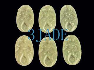 Natural Old Yellow Jade Nephrite Mermaid Pendant  