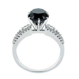  14k White Gold Wedding Ring with Round Cut Black Center Diamond 