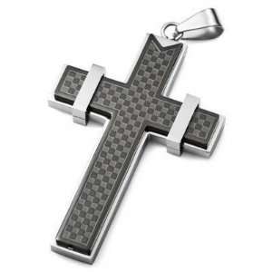   Steel Illusion Cross Pendant Necklace   Black/silver Jewelry