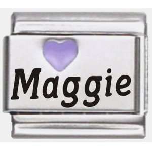  Maggie Purple Heart Laser Name Italian Charm Link Jewelry