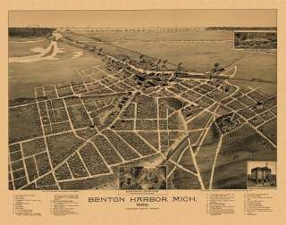 Old Map Benton Harbor Michigan 1889 Berrien County  