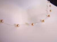 NEW~PINK COLOR PEARL/CLEAR STRAND/STRING NECKLACE~.925 STERLING 