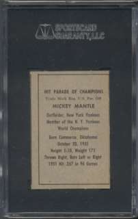 1952 Berk Ross Mickey Mantle SGC 80  6  