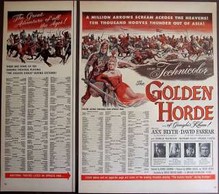 1951 2page Movie Promo Ad The Golden Horde w/ Ann Blyth, David 