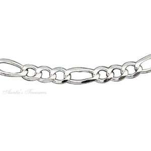   Sterling Silver 5mm Wide Figaro Chain Link Bracelet 6.4 grams: Jewelry