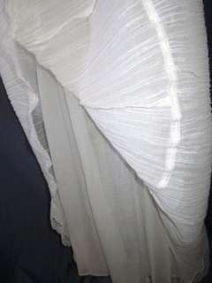 Vtg White PRAIRIE Wedding Sheer Crinkle GAUZE Boho Mesh Lace Maxi 