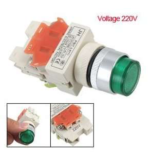  220V Round Push On Off Button Switch w Green LED Light 
