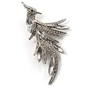  Sparkling Crystal Fire Bird Brooch (Silver Tone) Jewelry