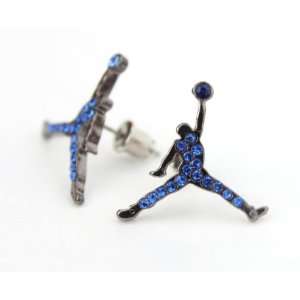   Michael Jordan Inspired Jumpman Stud Earrings, Blue 