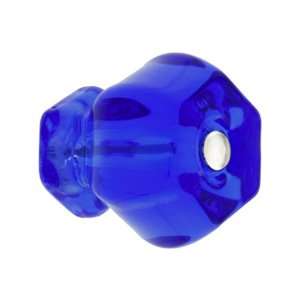  Large Hexagonal Cobalt Blue Glass Cabinet Knob With Nickel 
