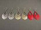 Red Silver Gold tone set of 3 pair dangle earrings stam
