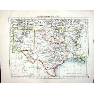  Johnston Antique Map 1898 America Texas Mexico Colorado 