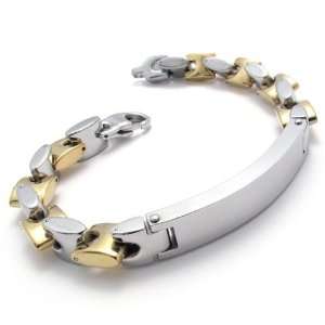  Kasari Stainless Steel Silver & Gold ID Bracelet: Jewelry