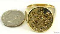 Signet COAT of ARMS Seal Large RING 10k Yellow Gold  