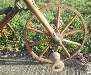   CAST IRON WOODEN WHEELS TRICYCLE CHILDRENS BIKE PRIMITIVE  