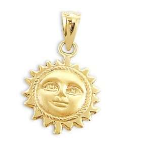  Sun Face Pendant 14k Yellow Gold Charm 3D 3/4 inch: Jewel 