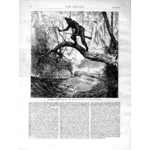    1872 America Scene Backwoods Man Gun Hunting River