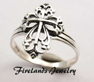Womans Christian Cross Filigree Ring 925 Sterling Silver Size 6 7 8 9 