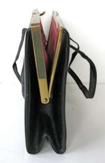 Vtg 50s 60s Small Black Leather Kelly Handbag Purse  
