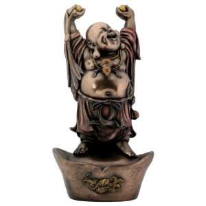  Bronze Laughing Buddha On Nugget Buddhism Statue Figurine 