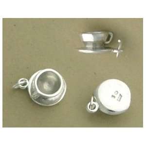   Silver Charm, Coffee/Tea Cup and Saucer, 1/2 inch, 2.6 grams Jewelry