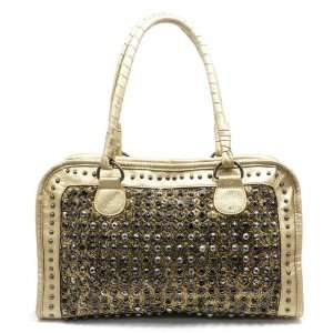  Silver Studded Shoulder Handbag   Stone 