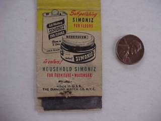   Chicago,Illinois Simoniz furniture automobile wax matchbook Early item