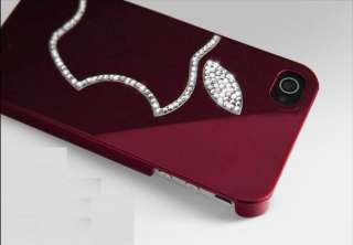 New Luxury Red Wine Bling Crystal Diamond Case Back Cover For iPhone 4 