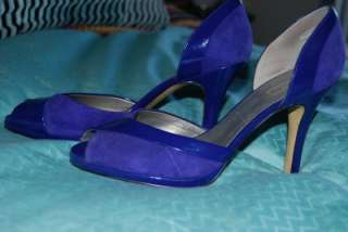Royal Navy BLue peep toe cut out side pump heels Anne Klein AK career 