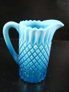 BLUE OPALINE GLASS CREAMER / PITCHER FENTON?  