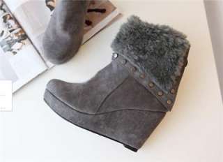   shoes faux fur cuff high wedge heel studded ankle booties boots  