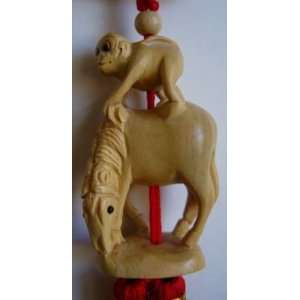  Hand Carved Wooden Horse and Monkey: Office Products