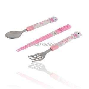  Hello Kitty Tableware Set Pink   A pair chopsticks a spoon 