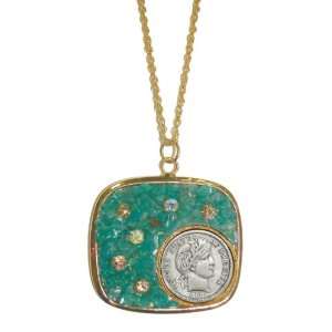 Silver Barber Dime Pendant with ite Stone and Swarovski Crystal