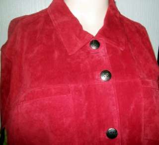 CHICOS DESIGN Lined Red Suede Leather Jacket Chicos 3  